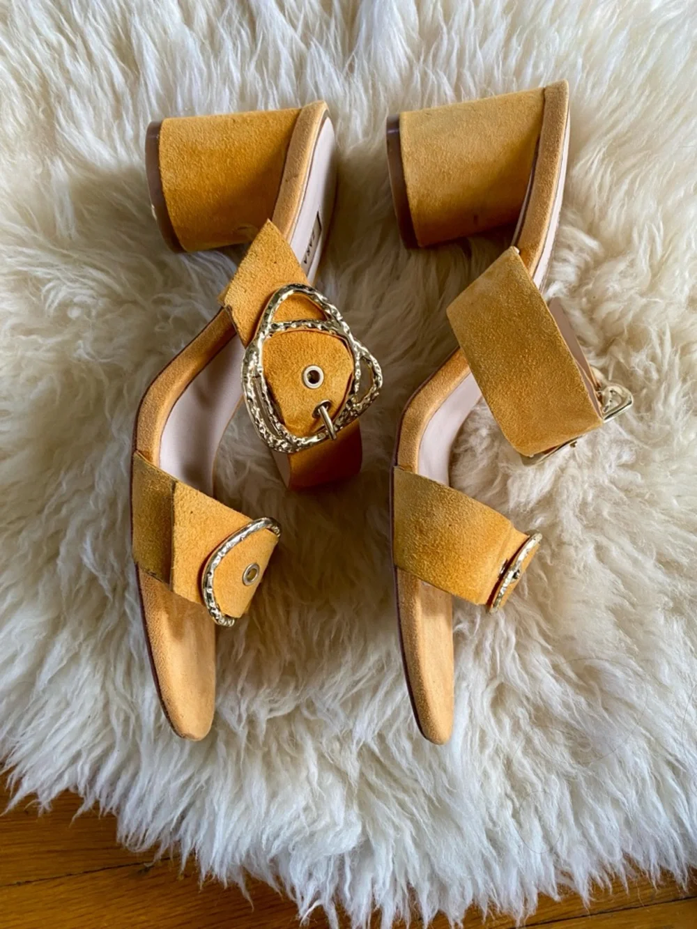 Zara block heel yellow sandal mules with buckle strap size 39 - Picture 4 of 9